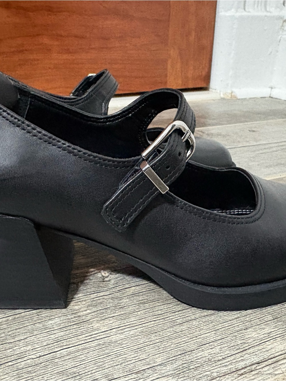 Steve Madden Lisbon Black Matte Leather Mary Jane Block Heel